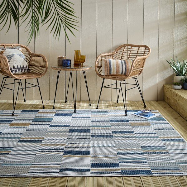 Geltonos spalvos/mėlynos spalvos lauko ir vidaus kilimas 160x230 cm Rosco Geo – Flair Rugs-image-1
