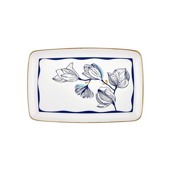 Baltos spalvos porceliano lėkštė su mėlynomis gėlėmis Mia Bleu, 34 x 25 cm-image-2