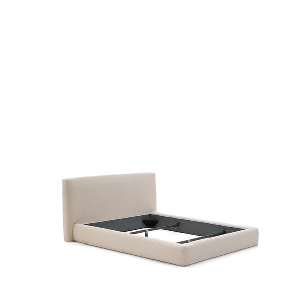 Smėlio spalvos dvigulė lova audiniu dengta be grotelių 180x200 cm Blok – Kave Home
