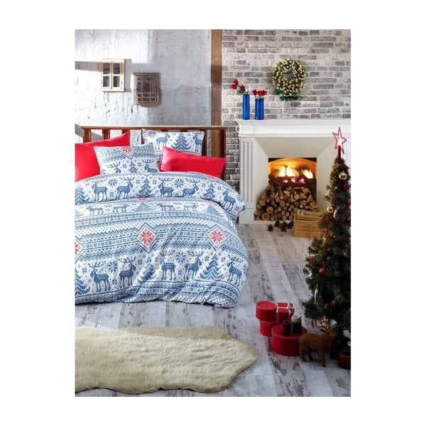 Kalėdinė medvilninė viengulė patalynė su paklode "Emily", 160 x 220 cm