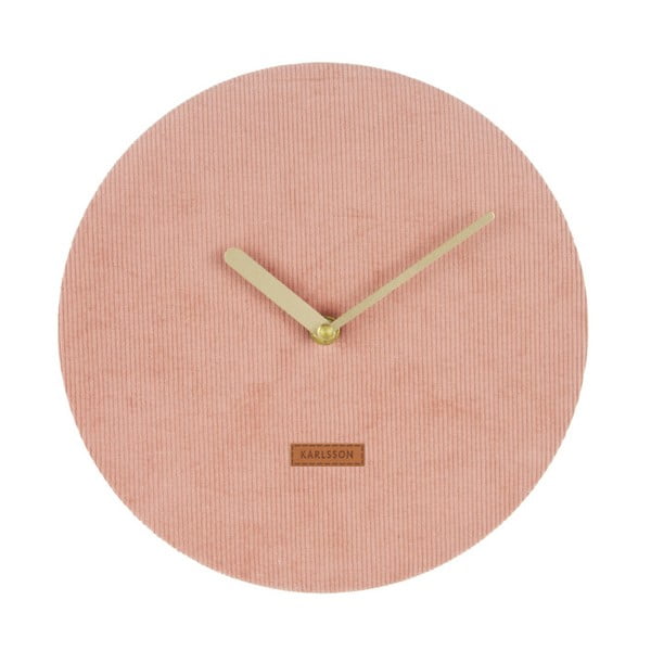 Rožinis sieninis laikrodis su velvetu Karlsson Corduroy, ⌀ 25 cm