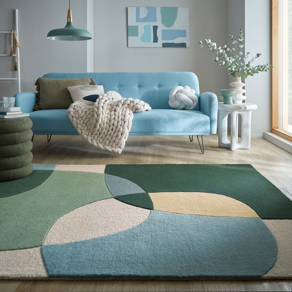 Rankų darbo žalios spalvos iš vilnos kilimas 200x290 cm Glow Green & Blue – Flair Rugs-image-1
