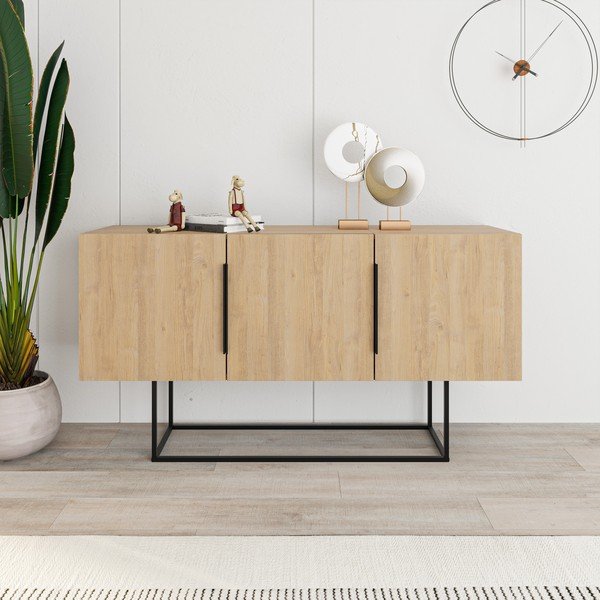 Žema šoninė spintelė natūralios spalvos iš ąžuolo 150x80 cm Titan – Marckeric-image-4