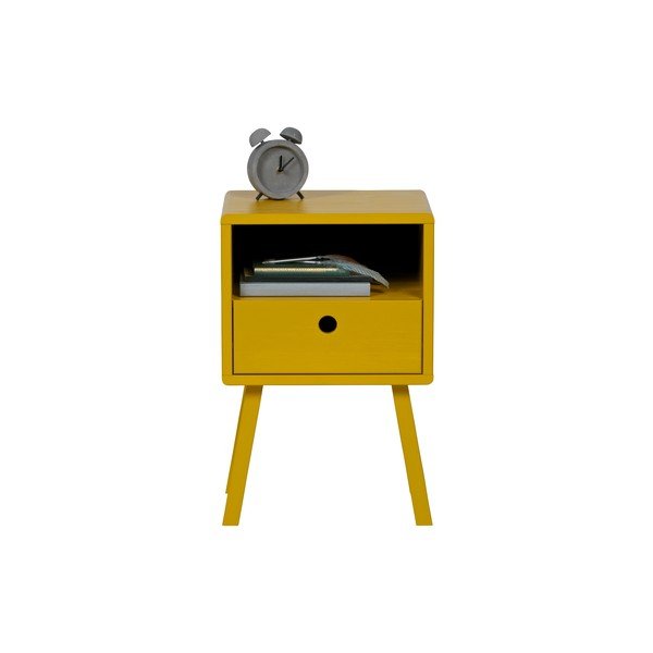 Geltonos spalvos pušies masyvo naktinis staliukas WOOOD Sammie-image-2