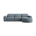 Pilkai mėlynos spalvos iš šenilinio audinio kampinė sofa (su dešiniuoju kampu/su gultu) Omao – Makamii