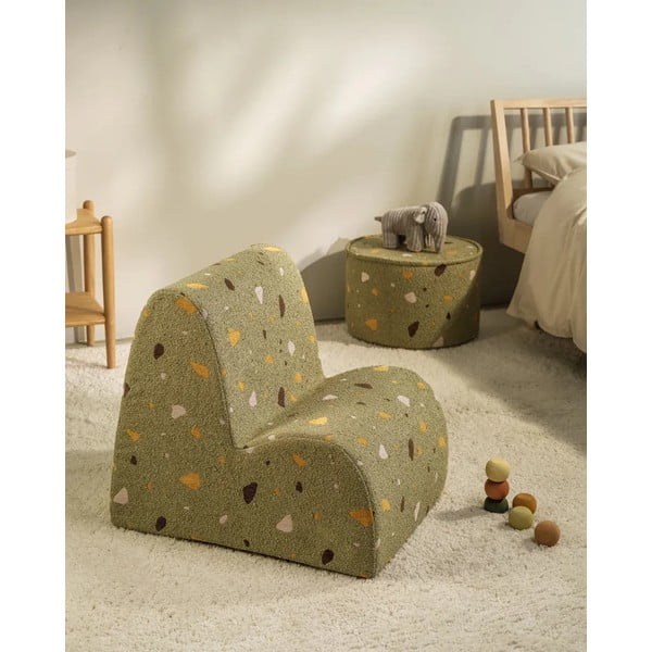 Žalios spalvos iš boucle/iš šenilinio audinio vaikiškas krėslas Terrazzo Cloud – Wigiwama-image-3