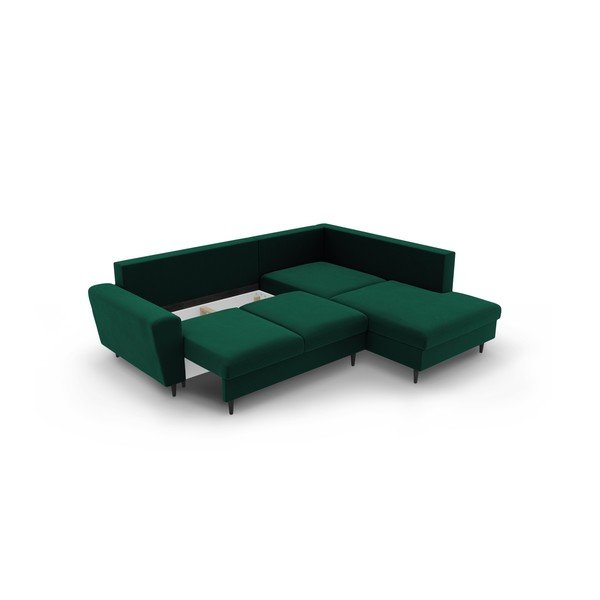 Žalios spalvos iš velveto sulankstoma/su sandėliavimo vieta kampinė sofa (su dešiniuoju kampu/„L“ formos) Kyoto – Cosmopolitan Design-image-3