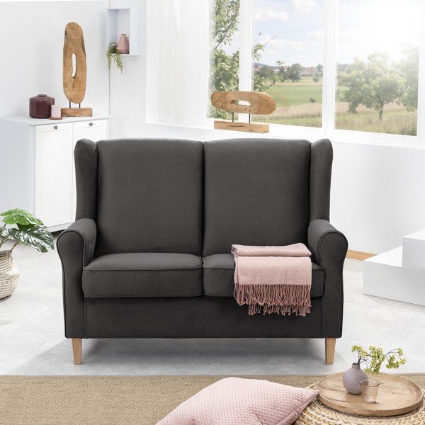 Antracito pilkos spalvos aksominė sofa Max Winzer Lorris, 139 cm-image-1