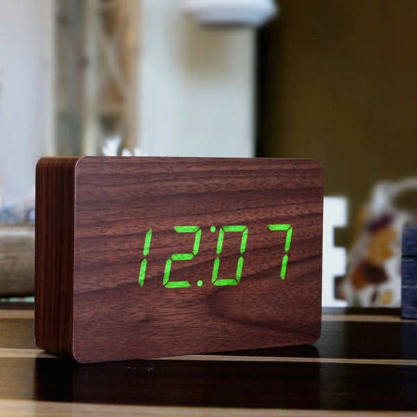 Tamsiai rudas žadintuvas su žaliu LED ekranu Gingko Brick Click Clock-image-1