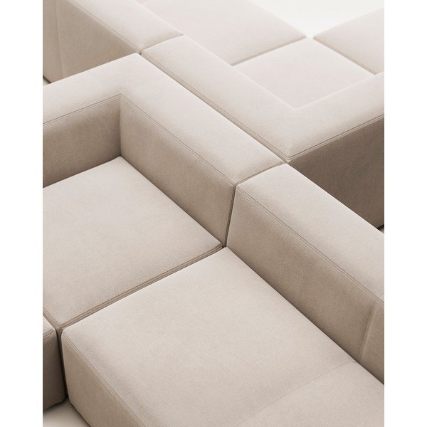 Smėlio spalvos iš šenilinio audinio kampinė sofa Blok – Kave Home-image-1