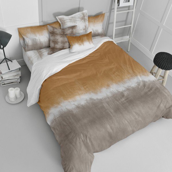 Viengulis antklodės užvalkalas iš medvilnės baltos spalvos/rudos spalvos 140x200 cm Tie dye – Blanc-image-1