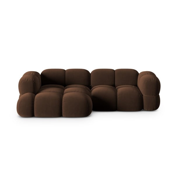 Tamsiai rudos spalvos iš velveto kampinė sofa (su kairiuoju kampu/su gultu) Loretto – Cosmopolitan Design