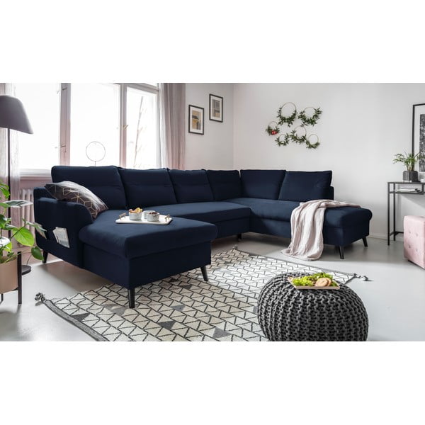 Tamsiai mėlyna U formos sofa-lova Miuform Stylish Tent, dešinysis kampas-image-3