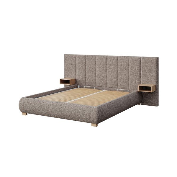 Šviesiai rudos spalvos dvigulė lova audiniu dengta su lovos grotelėmis 140x200 cm Fioro – MESONICA-image-2