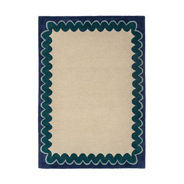 Rankų darbo natūralios spalvos/žalsvai mėlynos spalvos iš vilnos kilimas 140x200 cm Wiggle Wool – Flair Rugs