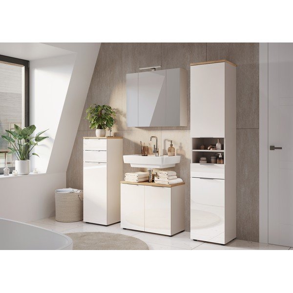 Kreminės spalvos blizgus aukšta/siaura vonios daiktadėžė 39x190 cm Tavira – Germania-image-1