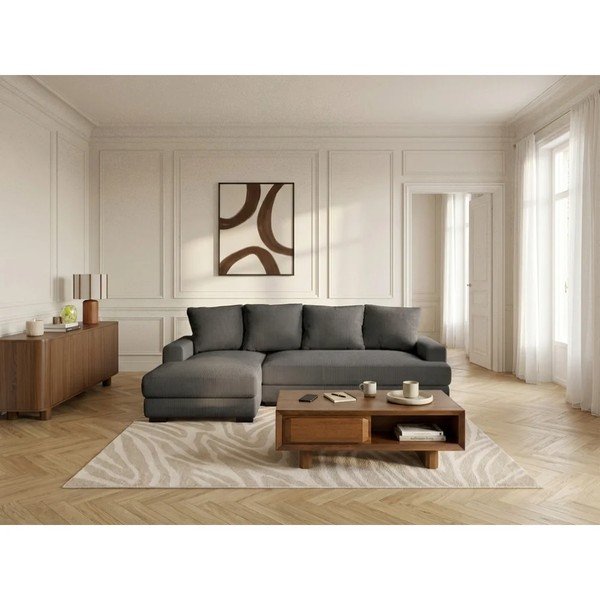 Tamsiai pilkos spalvos sulankstoma/su sandėliavimo vieta kampinė sofa iš kordinio velveto (su kairiuoju kampu/su gultu) Campi – Bobochic Paris-image-1
