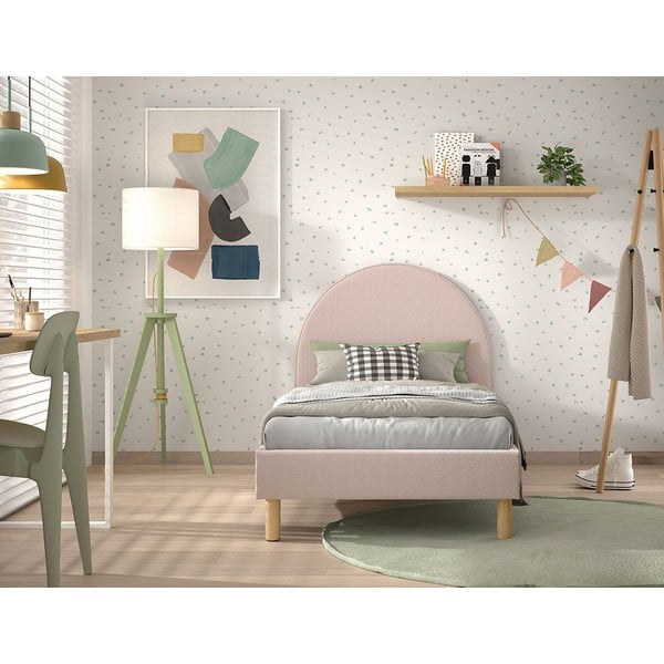 Viengulė audiniu dengta lova rožinės spalvos su lovos grotelėmis 90x200 cm MOON – Vipack-image-3