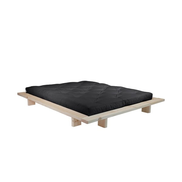 Pušies medienos dvigulė lova su čiužiniu Karup Design Japan Double Latex Raw/Black, 140 x 200 cm