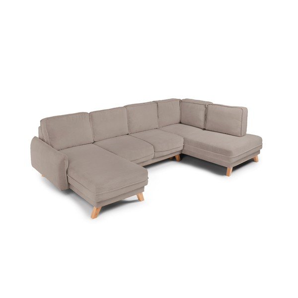 Taupe spalvos sulankstoma/su sandėliavimo vieta kampinė sofa iš kordinio velveto (su dešiniuoju kampu/„U“ formos) Tori – Bonami Selection-image-1