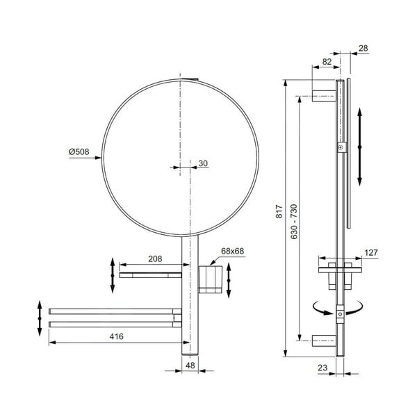 Sieninis veidrodis su lentyna/su laikikliu ø 51 cm ALU+ – Ideal Standard-image-4