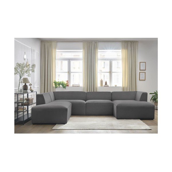 Tamsiai pilkos spalvos iš kordinio velveto modulinė kampinė sofa (su kairiuoju kampu/„U“ formos) Megeve – Bobochic Paris-image-1