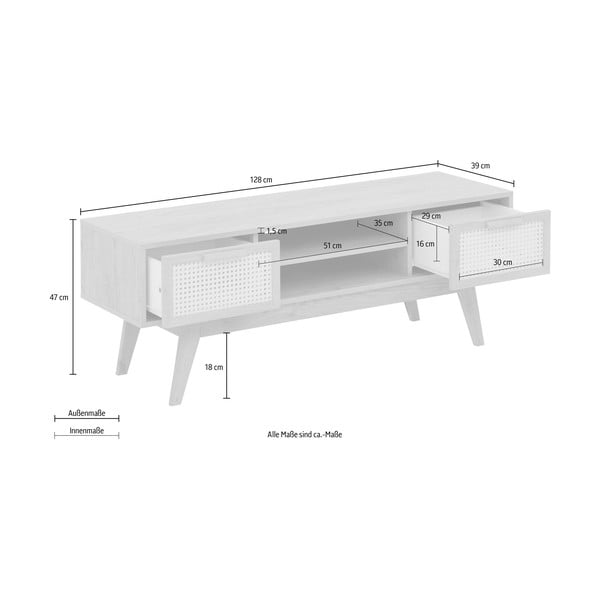 TV spintelė natūralios spalvos iš ąžuolo 128x47 cm Bridget – Støraa-image-4