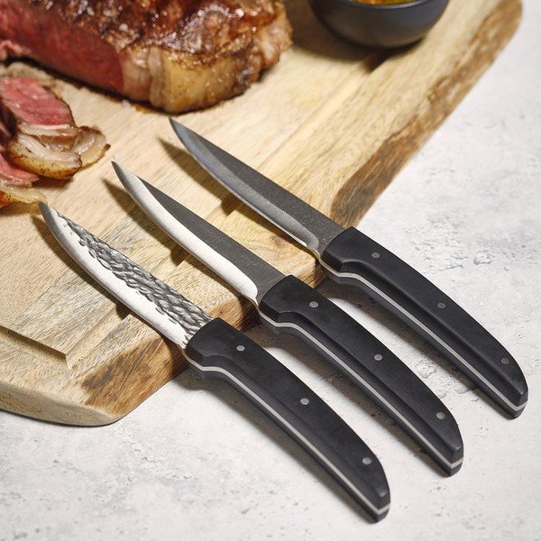 Juodos spalvos/sidabrinės spalvos plieninis kepsnių peilių rinkinys 4 vnt. Carne – BonBistro-image-1