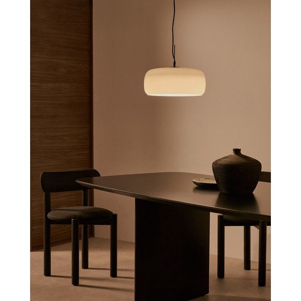 Pilkai smėlinės spalvos kabantis šviestuvas LED ø 38 cm su stiklo gaubtu Reig – Kave Home-image-1
