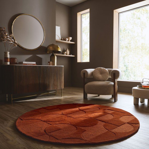 Rankų darbo terakotos spalvos iš vilnos apvalios formos kilimas ø 160 cm Gigi – Flair Rugs-image-1