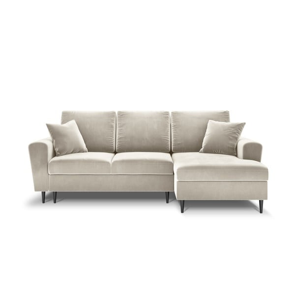 Smėlio spalvos iš velveto sulankstoma/su sandėliavimo vieta kampinė sofa (su dešiniuoju kampu/su gultu) Kyoto – Cosmopolitan Design