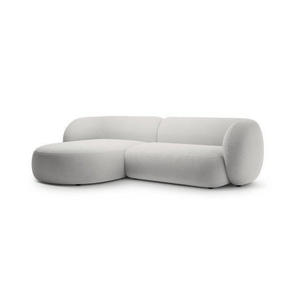 Šviesiai pilkos spalvos kampinė sofa iš velveto (su kairiuoju kampu/su gultu) Kate – Micadoni -image-2