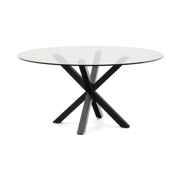 Apvalios formos valgomojo stalas juodos spalvos su stikliniu stalviršiu ø 150 cm Argo – Kave Home