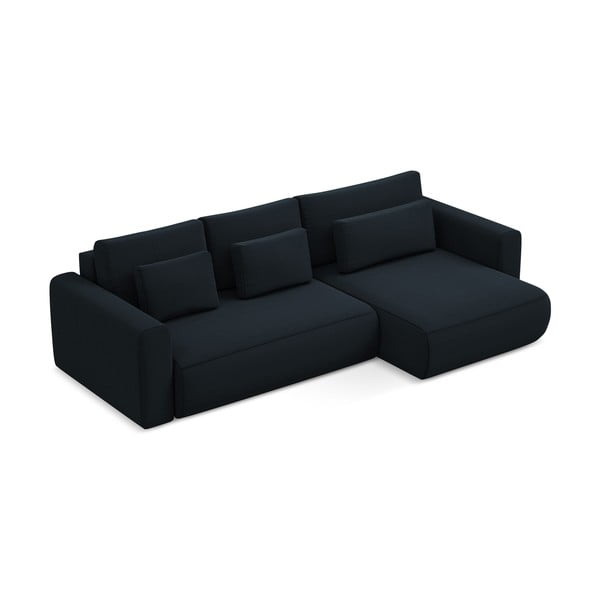 Tamsiai mėlynos spalvos iš velveto sulankstoma/su sandėliavimo vieta kampinė sofa (su dešiniuoju kampu/su gultu) Kapua – Makamii-image-4