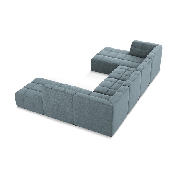 Mėlynos spalvos kampinė sofa iš boucle („U“ formos) Aloha – Makamii-image-4