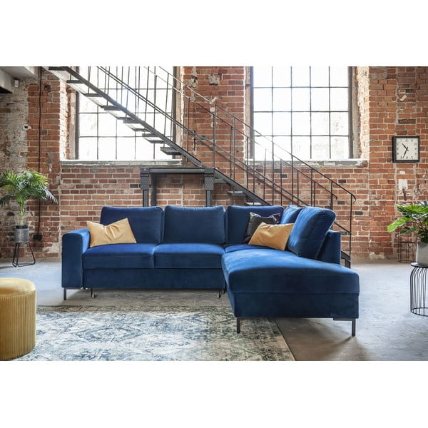 Iš velveto sulankstoma kampinė sofa tamsiai mėlynos spalvos (su dešiniuoju kampu) Lofty Lilly – Miuform-image-4