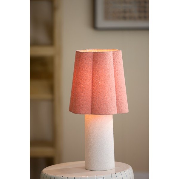 Rausvos spalvos/kreminės spalvos stalinis šviestuvas (aukštis 50 cm) su tekstiliniu gaubtu Musaby – Light & Living-image-1