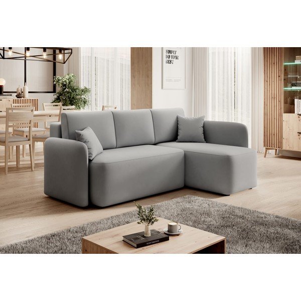Šviesiai pilkos spalvos iš velveto sulankstoma/su sandėliavimo vieta kampinė sofa (su dešiniuoju kampu/su gultu) Hadson – ELTAP-image-3