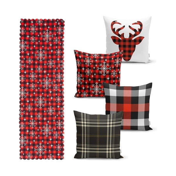 4 kalėdinių pagalvių užvalkalų ir staltiesės rinkinys Minimalist Cushion Covers Snowflake