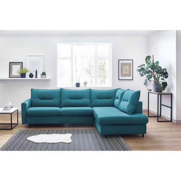 Turkio spalvos mėlyna kampinė sofa-lova Bobochic Paris Sinki L, dešinysis kampas-image-1