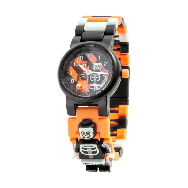 Juodas rankinis laikrodis su sulankstomu dirželiu ir minifigūrėle LEGO® Skeleton