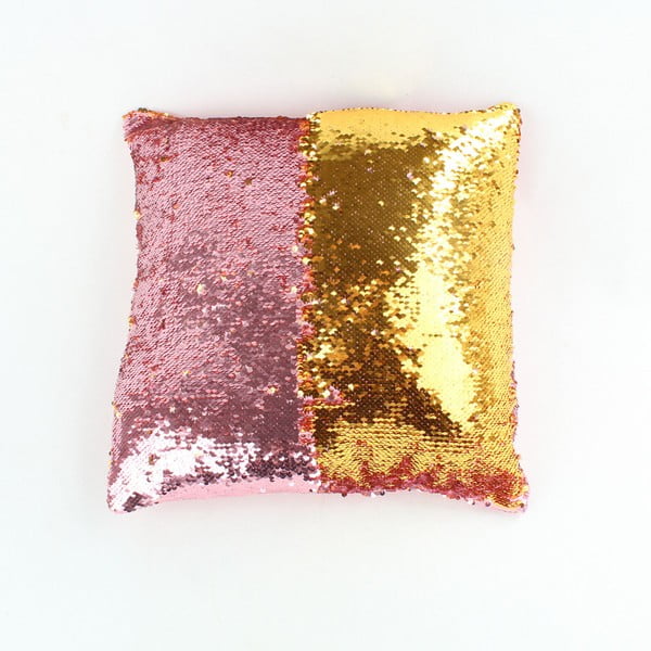 Rožinė ir auksinė pagalvėlė su blizgučiais Dakls, 40 x 40 cm