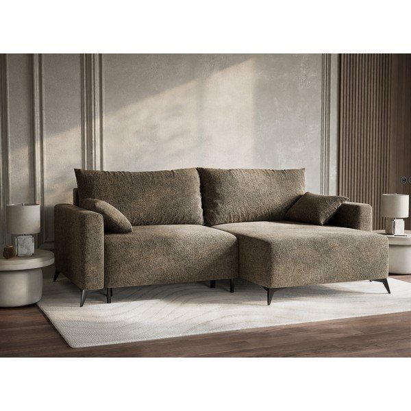 Rudos spalvos sulankstoma/su sandėliavimo vieta kampinė sofa iš šenilinio audinio (su dešiniuoju kampu/su gultu) Leon – Maison de Rêve-image-4