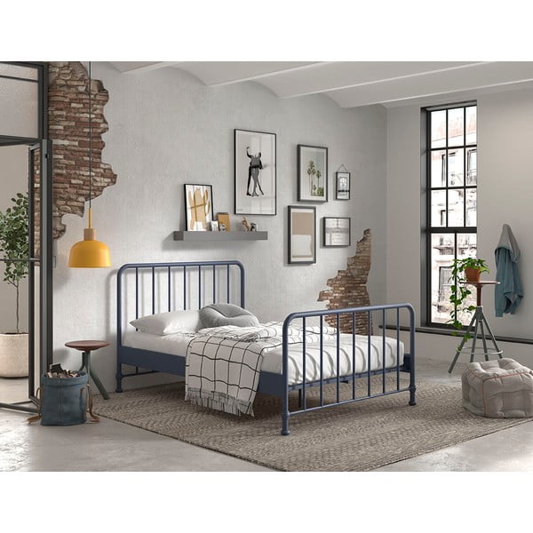 Iš metalo dvigulė lova mėlynos spalvos su lovos grotelėmis 140x200 cm BRONXX – Vipack-image-1