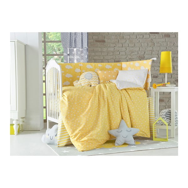 Geltonos spalvos medvilninė vaikiška vaikiška patalynė su paklode viengulėlei lovai Mike & Co. NEW YORK Carino, 90 x 120 cm