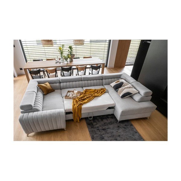Šviesiai pilkos spalvos sulankstoma/su sandėliavimo vieta kampinė sofa (su dešiniuoju kampu/„U“ formos) Louis – ELTAP-image-3