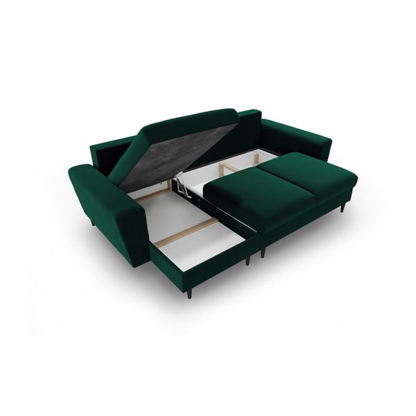 Žalios spalvos iš velveto sulankstoma/su sandėliavimo vieta kampinė sofa Kyoto – Cosmopolitan Design-image-3