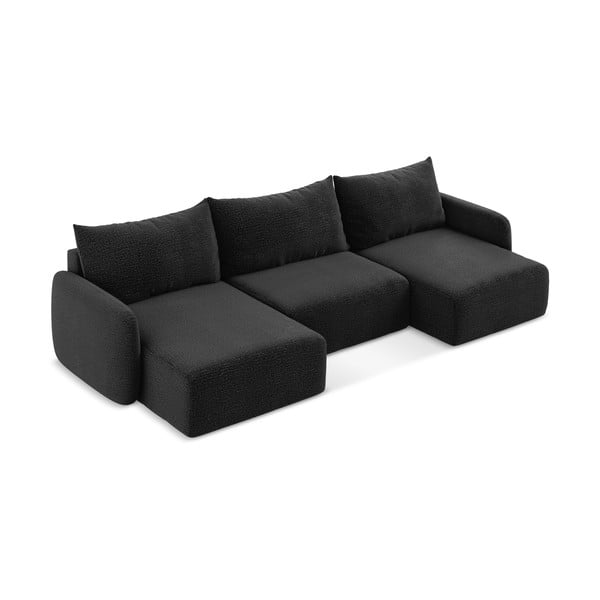 Juodos spalvos sulankstoma/su sandėliavimo vieta kampinė sofa Kalena – Makamii-image-3