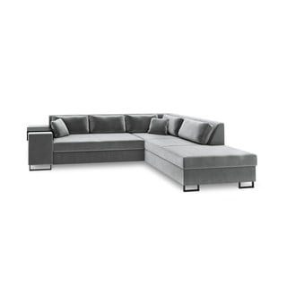 Šviesiai pilka aksominė kampinė sofa-lova Cosmopolitan Design York, kampas dešinėje