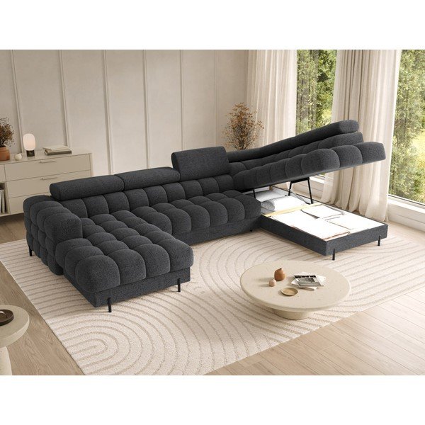 Tamsiai pilkos spalvos iš boucle sulankstoma kampinė sofa (su dešiniuoju kampu/„U“ formos) Feraria – ELTAP-image-4